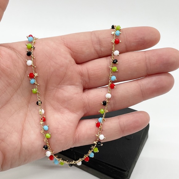 New Boho Multicolored Beaded Chain Choker Necklace - Picture 5 of 5